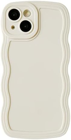 Caseative Solid Color Curly Wave Frame Soft Compatible with iPhone Case (White,iPhone 14)