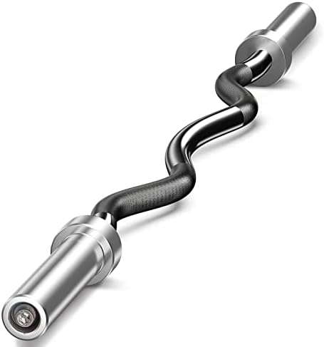 Olympic Barbell Curl Bar EZ Bar Strength Training Bar Threaded Chrome Barbell Bar for Weightlifting, Hip Thrusts, Squats and Lunges