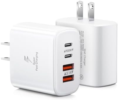 USB C Charger Block, 2-Pack 40W 4-Port USB C Wall Charger Fast Charging Dual Port PD Power Adapter+QC Double Wall Plug Multiport Type C Brick Charger for iPhone 15 14 13 12 11 Pro Max XS XR X,Samsung
