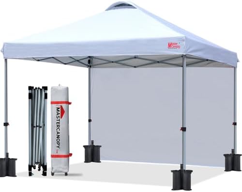 MASTERCANOPY Durable Pop-up Canopy Tent with 1 Sidewall (10'x10',White)