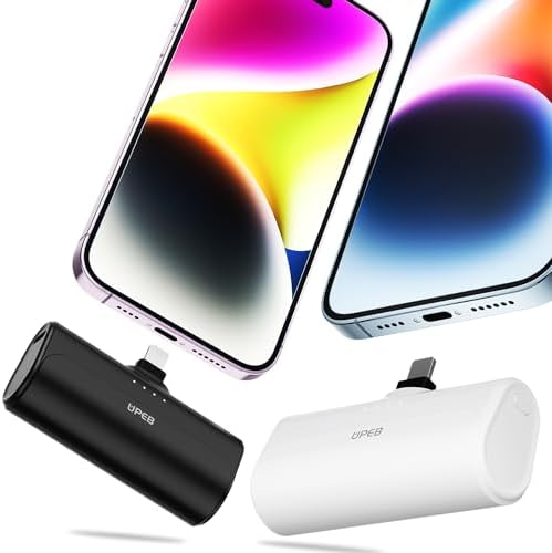 UPEB Small Portable Charger for iPhone 5000mAh 2 Packs with Built in Cable, MFi Certified Compact Power Bank Cordless External Battery Pack for All iPhone Series 14/13/12/11/XR/X/SE/8/7/6 Pro Max