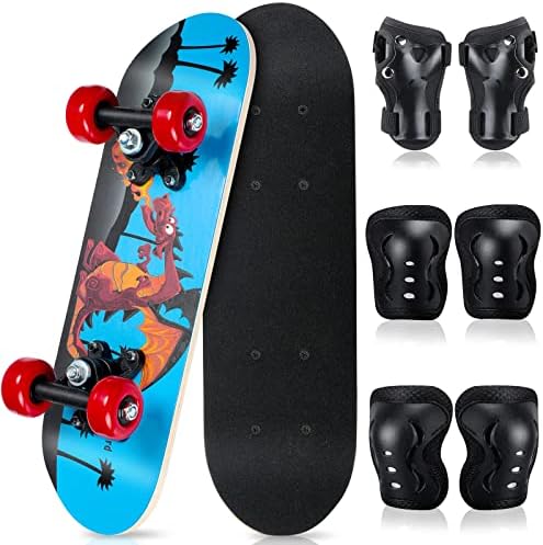 Honoson 7 Pcs Skateboard for Toddlers Beginners Knee Elbow Pads Wrist Guards Gear Set