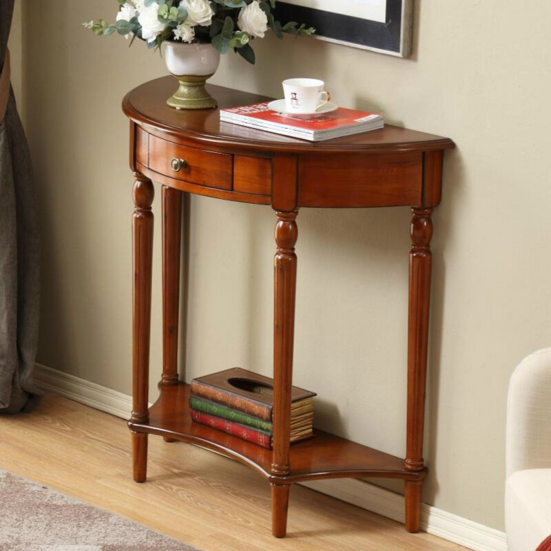 European-Style American-Style Country Solid Wood Console Tables Retro Half round Table Entrance Cabinet Hall Entrance Cabinet Corridor Cabinet