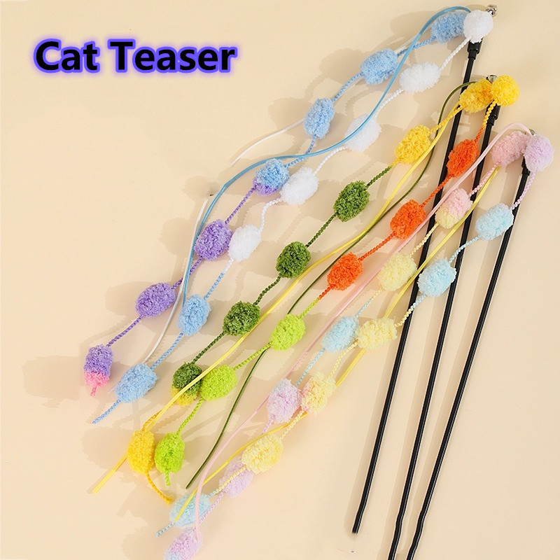 [SG Stock]Cat Funny Stick Cat Wand Teaser Cactus Stick Plush with Small Bell Toy [50cm]